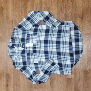 Blue and White Plaid Button-Up Shirt